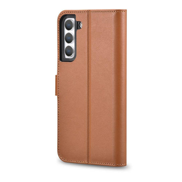 iCarer Haitang Leather Wallet Case cuir coque pour Samsung Galaxy S22+ (S22 Plus) étui portefeuille couverture brun (AKSM05BN)