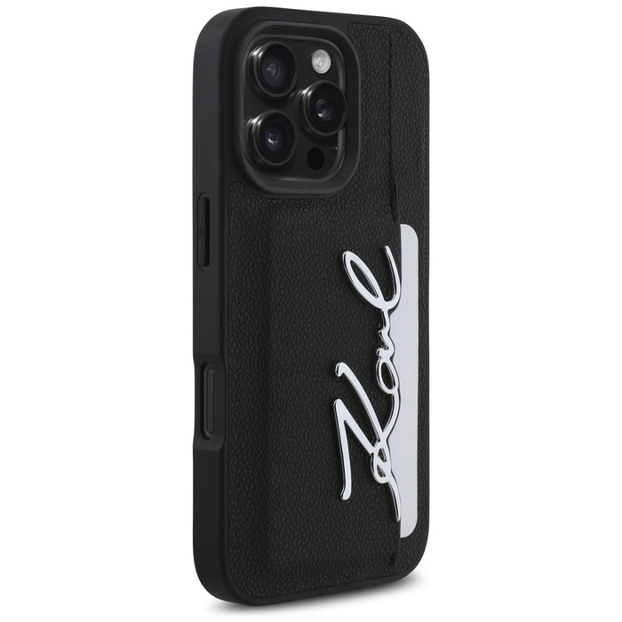 Etui Karl Lagerfeld HC Grained PU         Cardslot Metal Signature do iPhone 16 Pro czarny