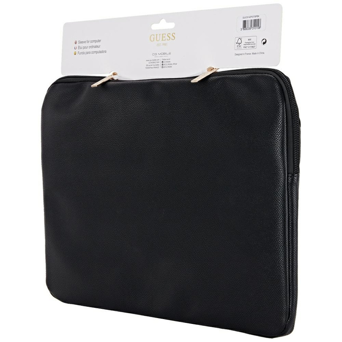 Torba Guess Sleeve 14" Grained Zipper    Pocket Triangle Logo czarny