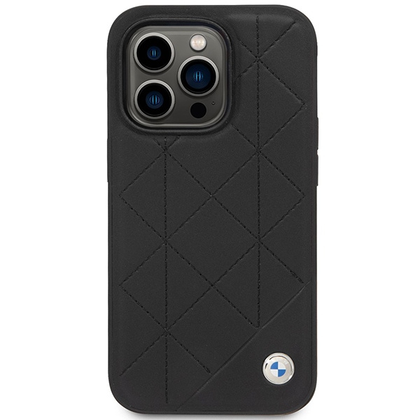 Coque BMW BMHCP14L22RQDK iPhone 14 Pro 6.1" Cuir noir/noir matelassé