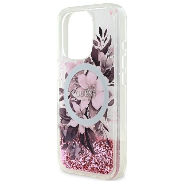 Etui Guess iPhone 16 Pro 6.3"   różowy/pink hardcase Liquid Glitter Flower MagSafe