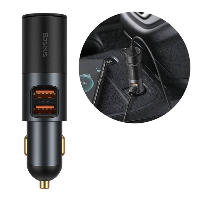Baseus Share Together nabíječka do auta 2x USB / zásuvka pro zapalovač 120W Quick Charge Power Delivery šedá (CCBT-D0G)