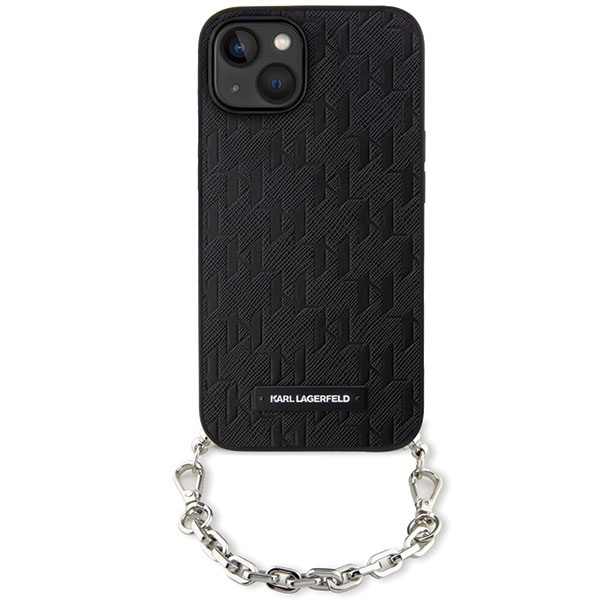 Hülle Karl Lagerfeld KLHCP14SSACKLHPK iPhone 14 6,1" schwarz/schwarz hartcase Saffiano Monogramm Kette Case
