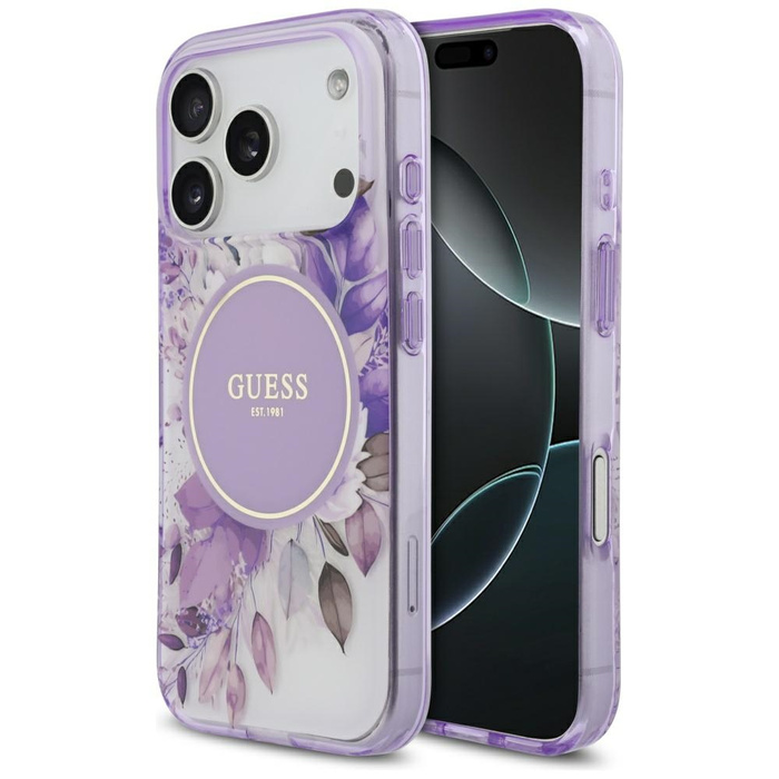 Etui Guess IML Flower & Tonal Circle     MagSafe do iPhone 17 Pro fioletowy