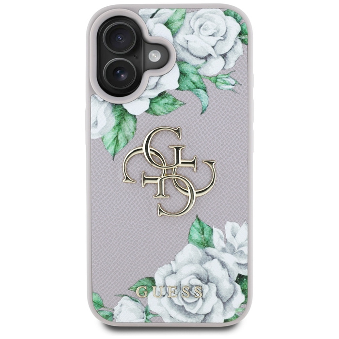 Etui Guess Grained Roses Big 4G logo do  iPhone 16 fioletowy