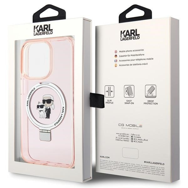 Hülle Karl Lagerfeld KLHMP15LHMRSKCP iPhone 15 Pro 6.1" rosa/rosa hartcase Ring Stand Karl&amp;Choupettte MagSafe Case