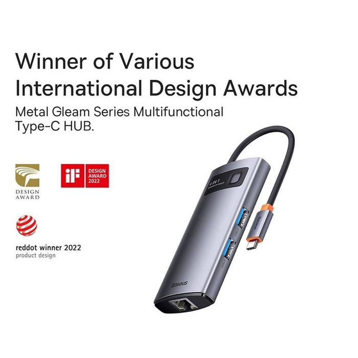 Baseus Metal Gleam Series HUB 4 in 1 USB Type C Docking Station - 3 x USB 3.2 Gen. 1 / RJ45 (WKWG070113)