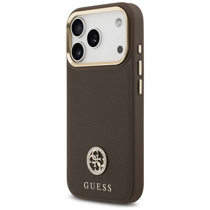 Etui Guess Grained Strass Logo MagSafe   do iPhone 17 Pro brązowy