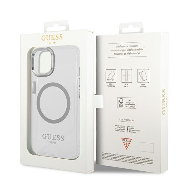 Guess GUHMP14SHTRMS iPhone 14 6.1" silber/silber hart case Metallumriss MagSafe
