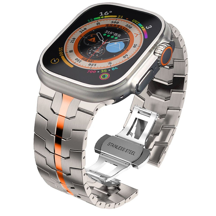 Pasek Tech-protect Stainless Line Apple Watch 4 / 5 / 6 / 7 / 8 / 9 / Se / Ultra 1 / 2 (42 / 44 / 45 / 49 Mm) Titanium/orange