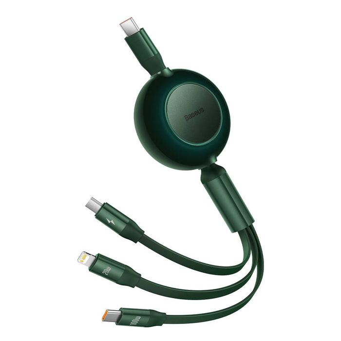Baseus Bright Mirror 2 einziehbares Kabel 3in1 USB Type C - Micro USB + Lightning + USB Type C 3.5A 1.1m grün (CAMJ010206)