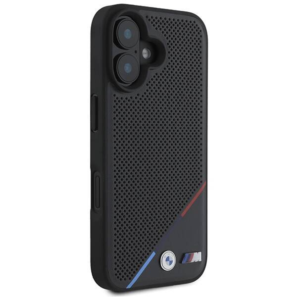 Funda BMW iPhone 16 6.1" negro/negro durocase M Perforado Tricolor Line MagSafe