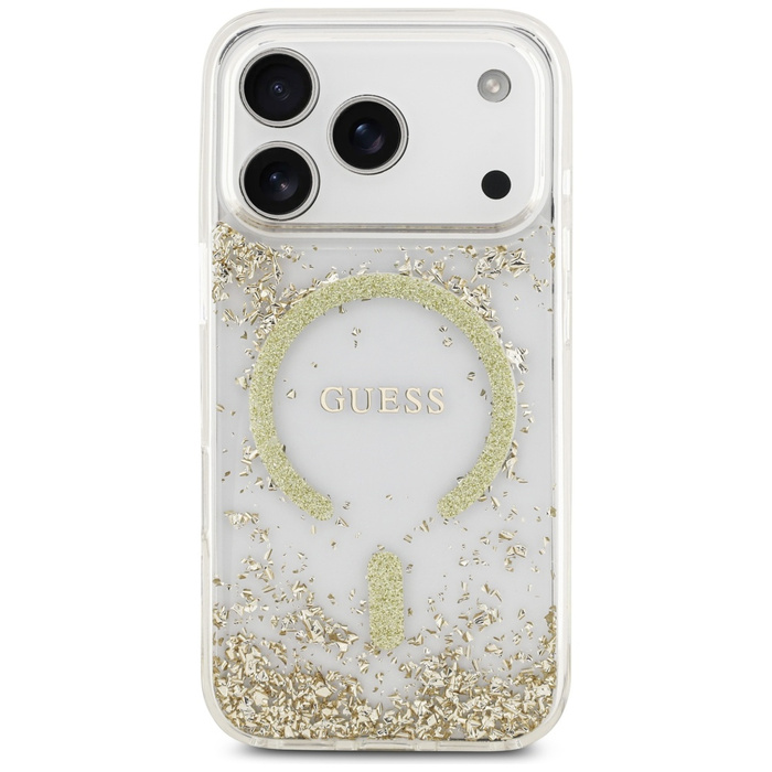 Etui Guess Resin Bottom Glitter MagSafe  do iPhone 17 Pro złoty