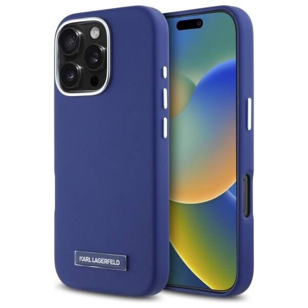 Etui Karl Lagerfeld iPhone 16  Pro 6.3" niebieski/blue hardcase FW Metal Plate MagSafe