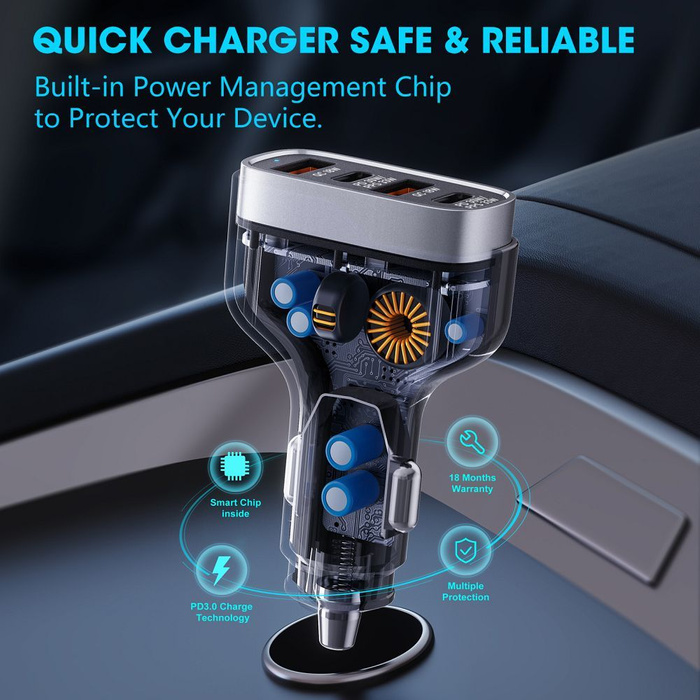 Ładowarka samochodowa VEGER 2 x USB A + 2 x Typ C PD QC 3A 66W CC53-2A2C czarna