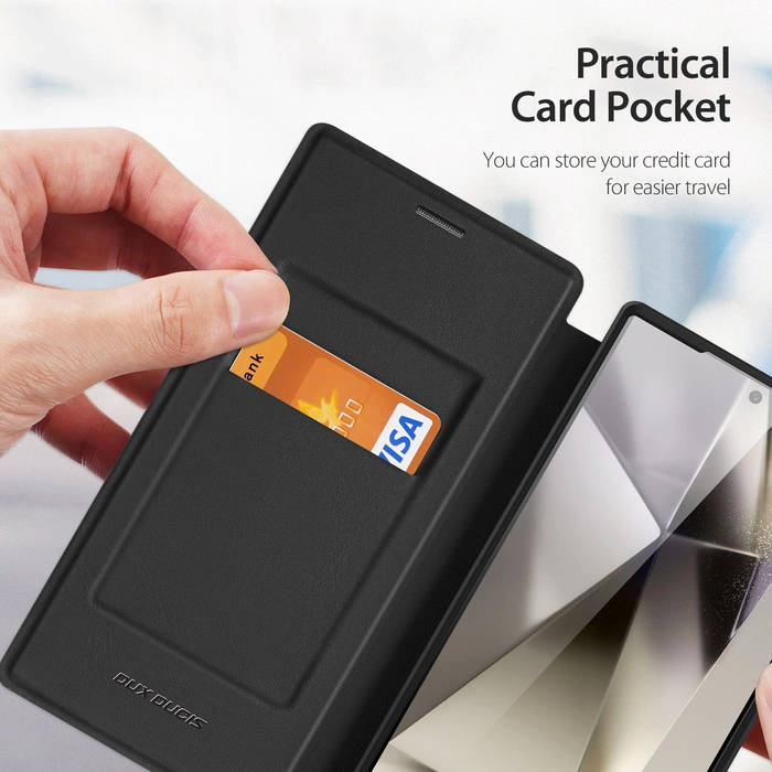 Custodia Dux Ducis Skin X Pro con patta e anello magnetico per Samsung S24 Ultra - nera