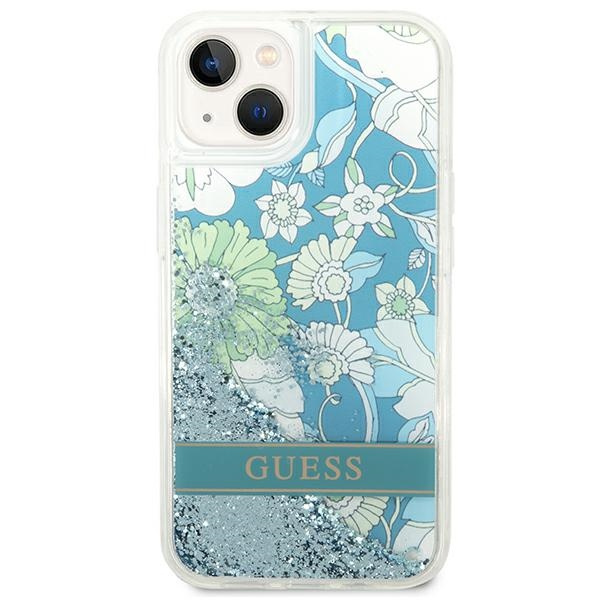 Case GUESS Apple iPhone 14 Plus Flower Liquid Glitter Green Hardcase