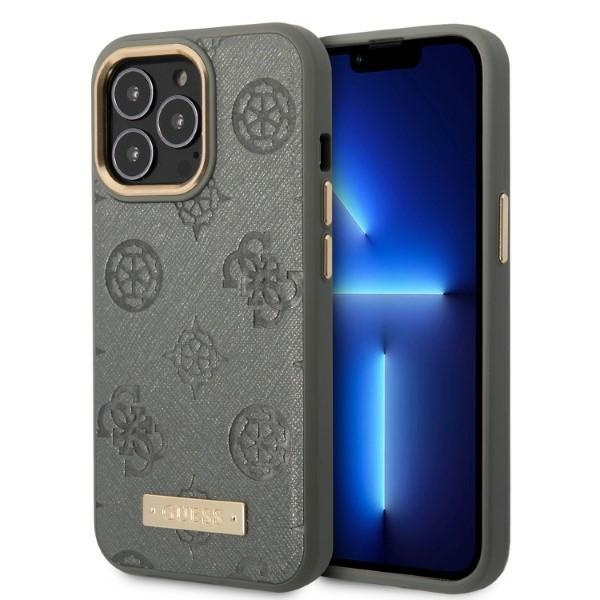 Pouzdro Guess iPhone 13 Pro Max 6,7" šedá/šedá hardcase Pivoňka Logo Plate MagSafe