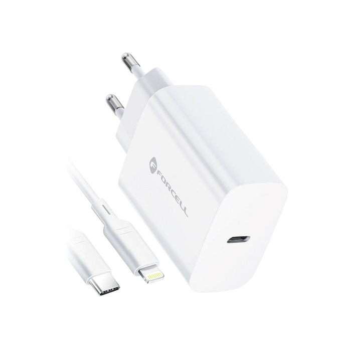 Ładowarka sieciowa do telefonu Forcell F-Energy USB C QC4.0 PD 3A 20W + kabel USB C do Lightning TFK-TC-20WPD biała