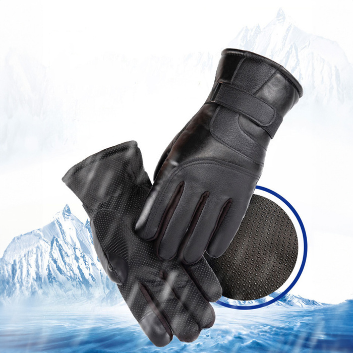 Gants de téléphone isolés en cuir PU homme - noir