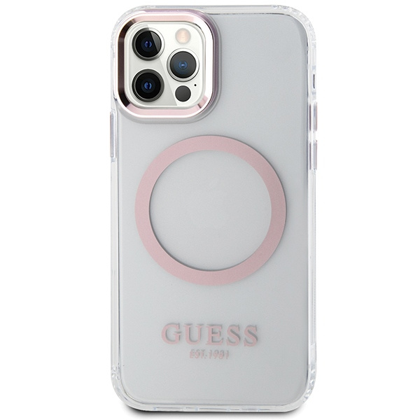 Guess GUHMP12MHTRMP iPhone 12/12 Pro 6.1" rosa/rosa duro case Metallo contorno MagSafe