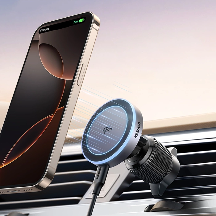 Halterung mit kabellosem Ladegerät Ugreen W708 mit MagSafe, Qi2, für Windschutzscheibengrill - schwarz