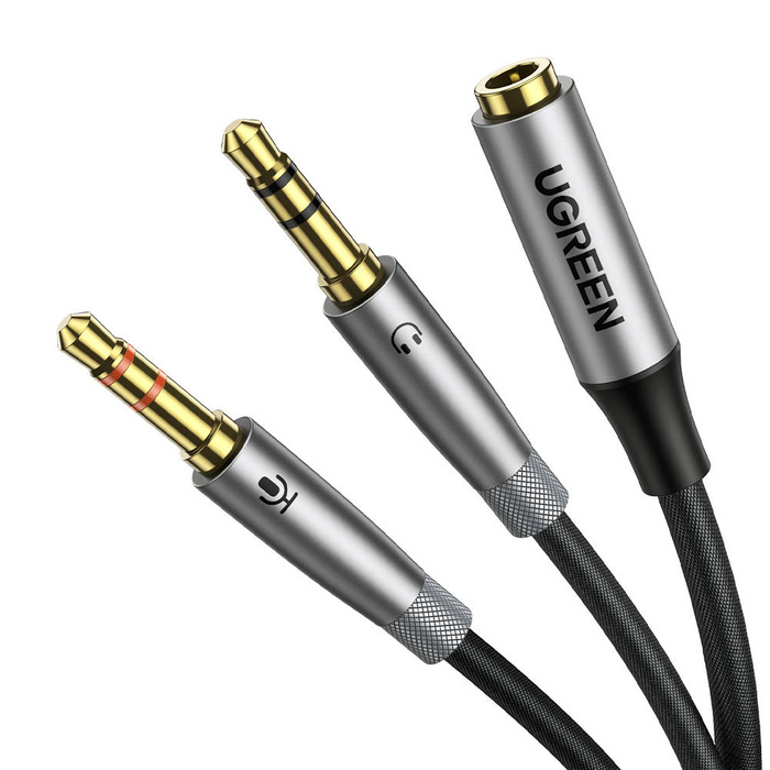 Cavo sdoppiatore Ugreen AUX mini jack da 3,5 mm (femmina) - 2x mini jack da 3,5 mm (maschio - microfono e cuffie) argento (AV193 50255)