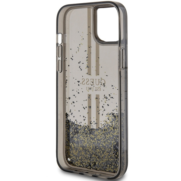 Etui Guess GUHCP15SLFCSEGK iPhone 15 / 14 / 13 6.1" czarny/black hardcase Liquid Glitter Gold Stripes Case