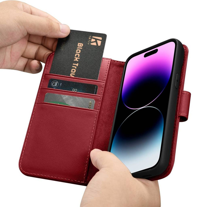 iCarer Wallet Case 2in1 iPhone 14 Pro Max Leather Flip Cover Anti-RFID rojo (WMI14220728-RD)