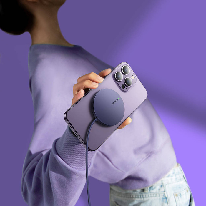 Chargeur magnétique Baseus Simple Mini3 MagSafe Qi 15W violet