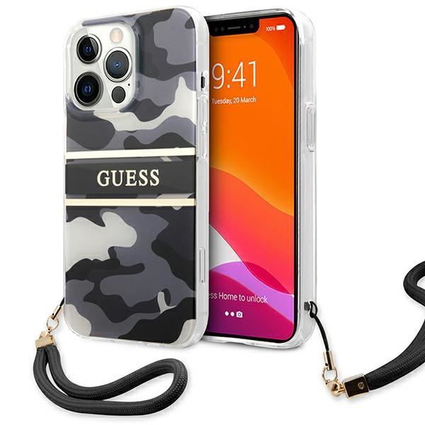 Černé pevné Pouzdro GUESS Apple iPhone 13 Pro Max Camo Strap Collection