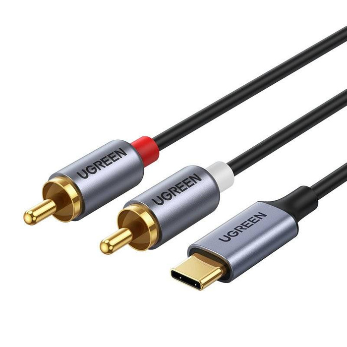 Uzelený audio Kábel USB typu C (samec) – 2RCA (samec) 1,5 m sivý (20193 CM451)