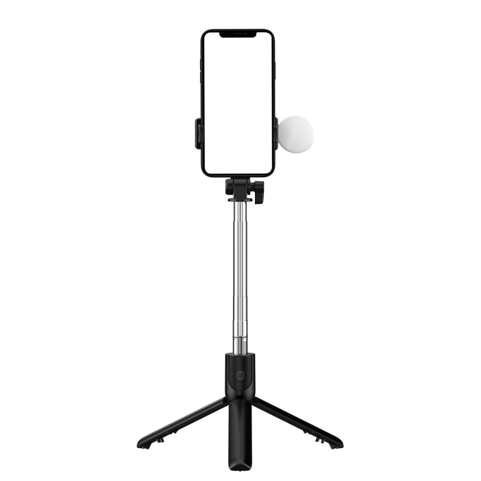 Selfie-Stick WR1YXS Teleskopstativ 0,71 m mit runder Lampe – Schwarz