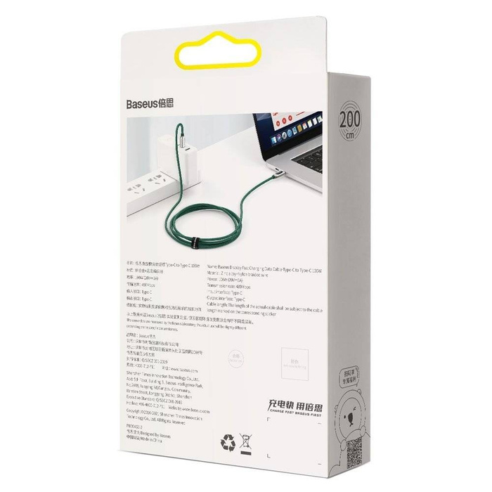 Baseus USB Tipo C - Cavo USB Tipo C 100W (20V / 5A) Alimentazione con display misuratore di potenza 2m verde (CATSK-C06)