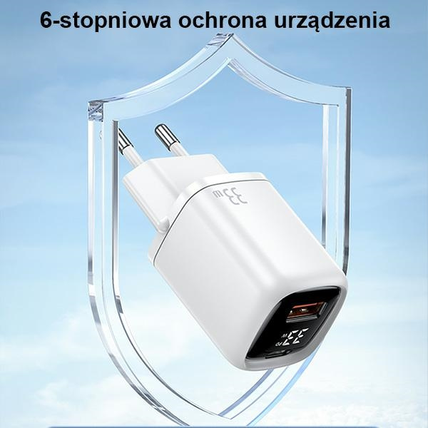 USAMS-Netzaufladung. 1xUSB-C+1xUSB T46 33W (nur Kopf) PD3.0 +QC3.0 Fast Charging weiß/weiß CC152TC02 (US-CC152)