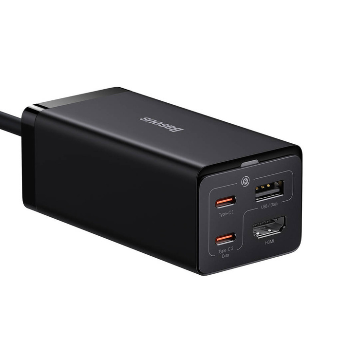 Baseus Schnellladegerät GaN5 Pro HUB HDMI 2 x USB-C / USB-A / HDMI 4K 30Hz 1,5m schwarz + USB-C Kabel - USB-C 100W 40Gb/s (USB4) 1m (CCGP110201)