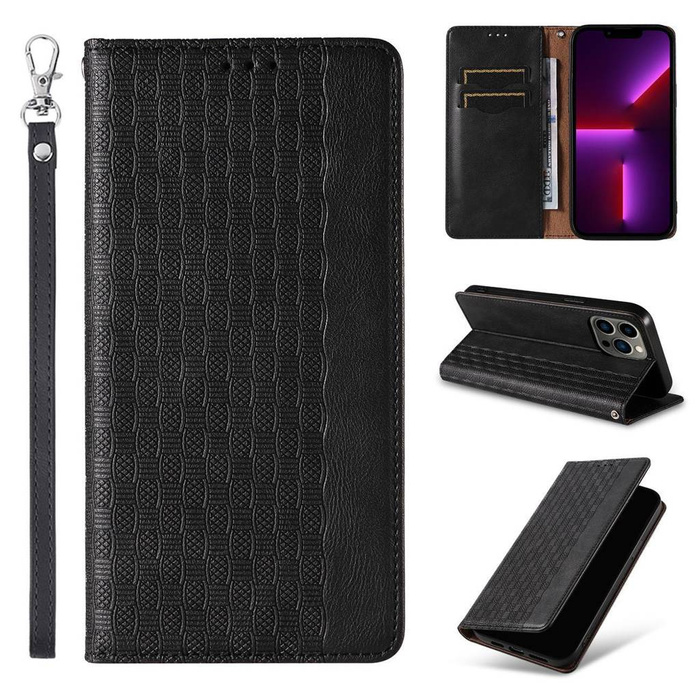 Estuche con correa magnética para iPhone 14 Pro Flip Wallet Mini Lanyard Stand Black