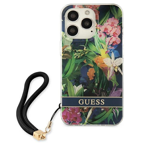 Case GUESS Apple iPhone 13 Pro Max Flower Strap Blue Hardcase