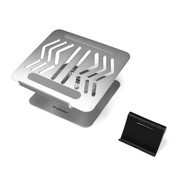 Wozinsky WRS-CPY84SS Aluminium-Laptopständer + Gratis! Smartphone-Ständer – Silber