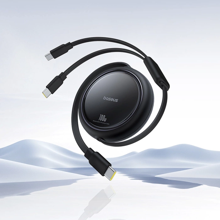 Baseus Bright Mirror Series USB-C Einziehbares Kabel - 2 x USB-C 100W 1m - Schwarz