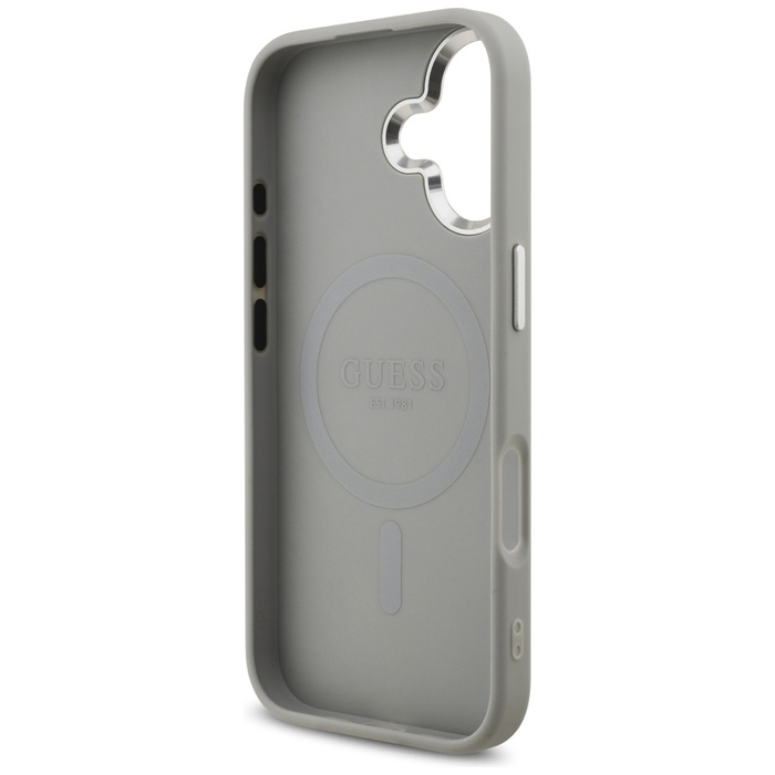 Etui Guess Glitter Triangle Logo MagSafe do iPhone 17 srebrny