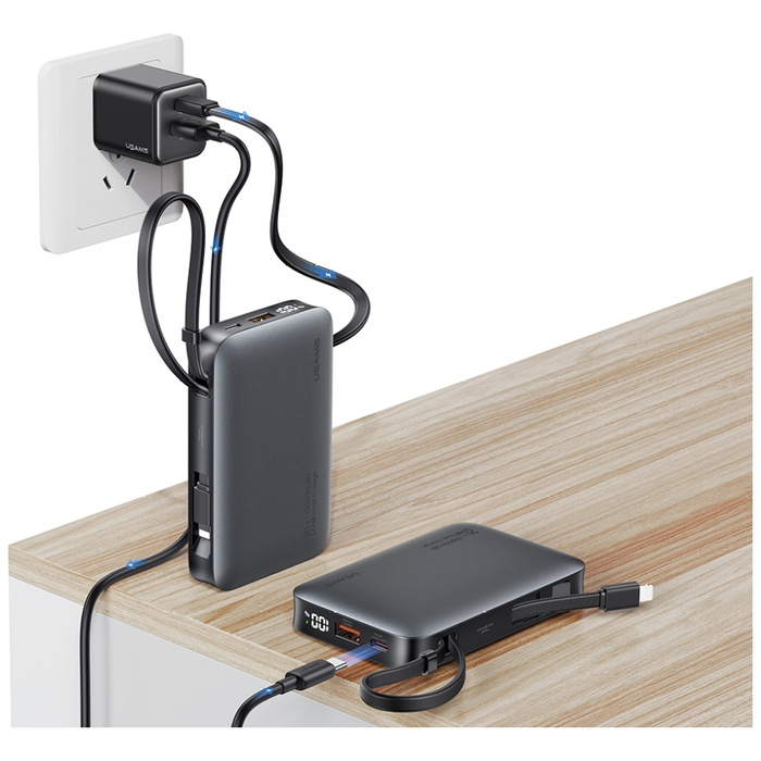 Powerbank USAMS XR Series CD228 10000mAh 20W + kabel USB-C/Lightning biały