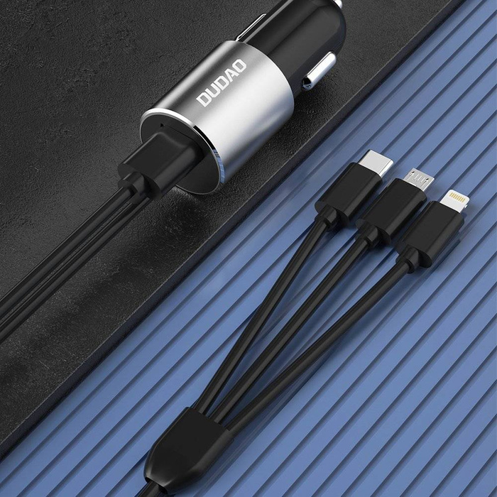 Dudao 3in1 charger car USB 3.4 A built-in cable Lightning / USB Type C / micro USB black (R5ProN black)