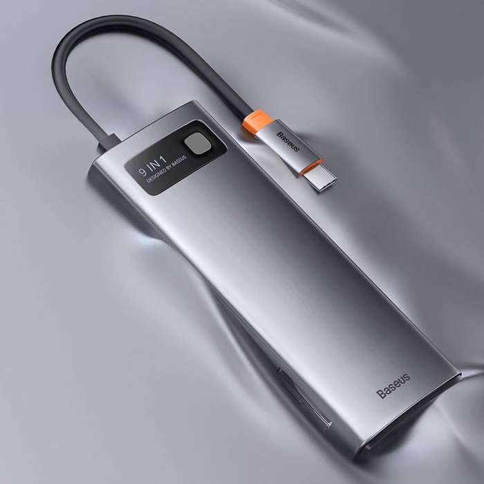 Station d&#39;accueil Baseus Metal Gleam Series HUB 9 en 1 USB Type C - 2 x HDMI / 2 x USB 3.2 Gen. 1/1 x USB 2.0 / 1 x Power Delivery / 1 x lecteur de carte SD / 1 x lecteur de carte TF / 1 x RJ-45 gris (WKWG060013)