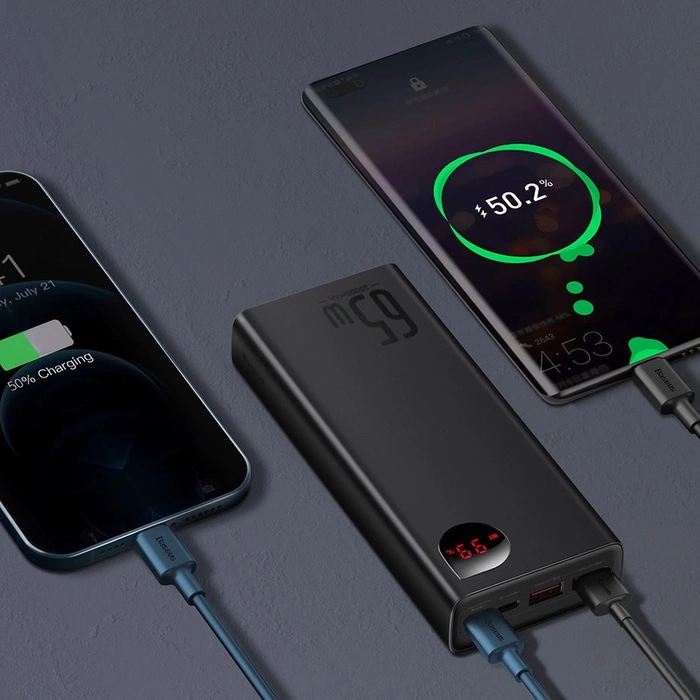 Banque d&#39;alimentation Baseus Adaman 2x USB / 1x USB Type C / 1x micro USB 20000mAh 65W Charge rapide 4.0 Power Delivery Bleu (PPIMDA-D03)