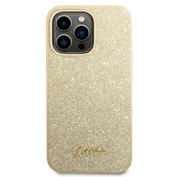 Hülle Guess iPhone 14 Pro 6.1" gold/gold hart case Glitter Schrift