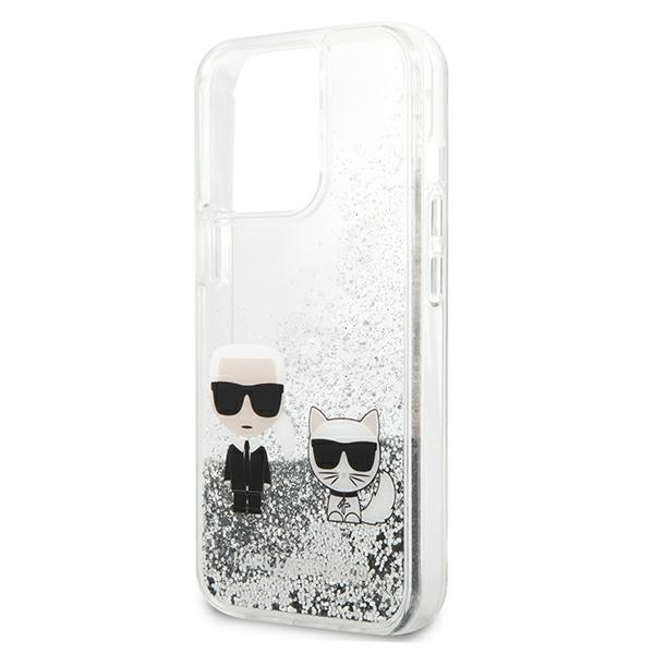  KARL LAGERFELD   13 Pro Max Liquid Glitter Karl&amp;Choupette Silver Hardcase