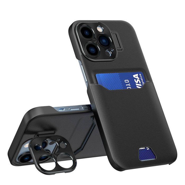 Custodia con supporto in pelle per iPhone 14 Pro Max Portafoglio per carte con supporto nero