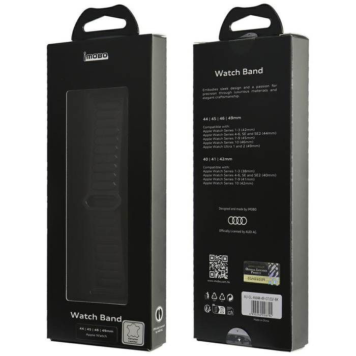 Pasek Audi Logo Genuine Leather Magnetic Ring do Apple Watch 44/45/46/49mm czarny