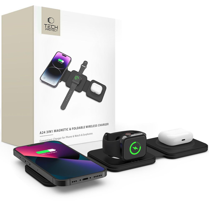 TECH-PROTECT QI15W-A24 3IN1 MagNETIC MagSafe WIRELESS CHARGER BLACK